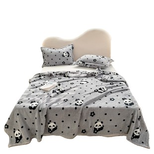 新款加厚法兰绒毯长绒毛毯办公室午休盖毯熊猫绒格子款床单毯子