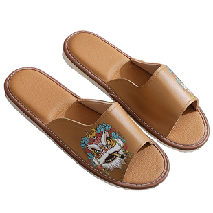 国潮真皮拖鞋夏季男女家居卧室防滑防臭软底牛皮凉拖羊皮静音情侣