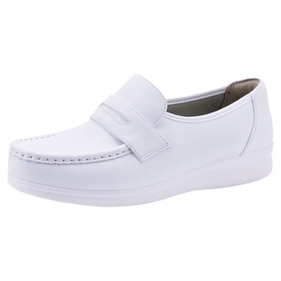 江博士护士鞋女成人女鞋软底增高透气真皮白色平底厚底乐福鞋医生