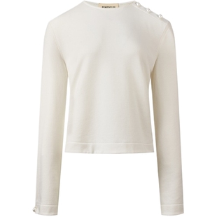 宝姿PORTSPURE女装2025新年系列简约舒适单肩珍珠纽扣套头卫衣