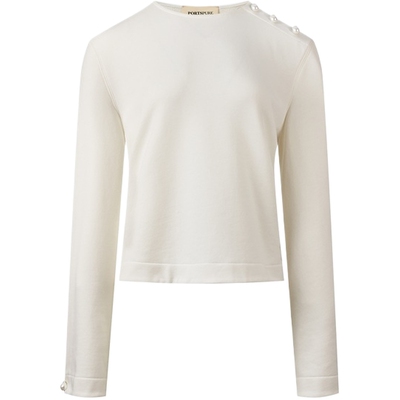 宝姿PORTSPURE女装2025新年系列简约舒适单肩珍珠纽扣套头卫衣