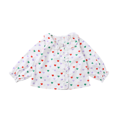 夏生女童荷叶领印花衬衫