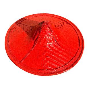 竹编红色花腰斗笠帽儿童舞蹈表演成人翘边花腰傣族斗笠走秀道具帽