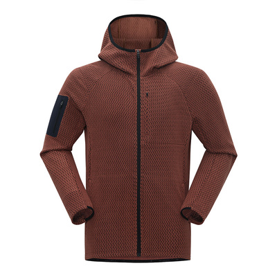 拓路者波浪纹肌理抓绒衣男外套冬季新款连帽户外徒步保暖开衫长袖