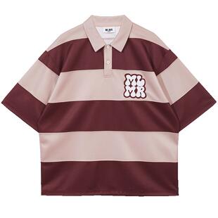 MLMR夏季情侣款翻领T恤复古舒适经典条纹男士POLO衫男款短袖男装