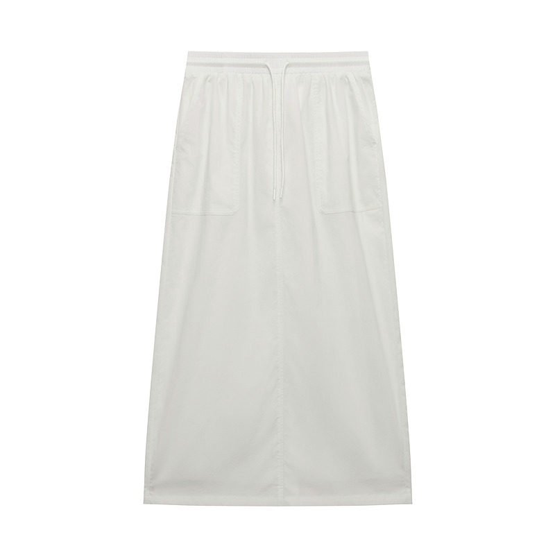 美特斯邦威裙女2026春季新款潮流抽绳梭织中腰纯色休闲简约中长裙