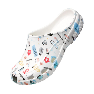 南欧鱼手术鞋女印花拖鞋防滑洞洞鞋手术室医院医生护士专用包头鞋