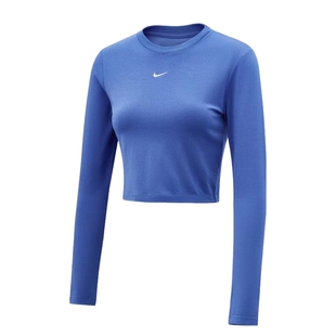 Nike耐克女子短款长袖上衣春季新款休闲刺绣针织打底衫HF5323-460