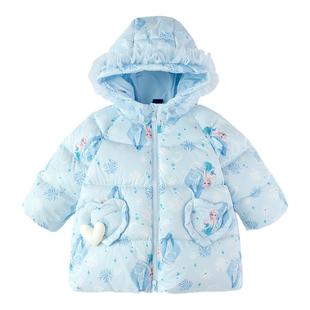 【迪士尼IPbalaOne】巴拉巴拉女童羽绒服艾莎公主2025新冬装连帽