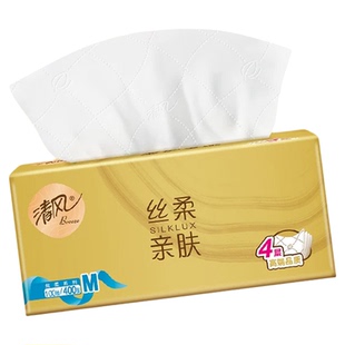 清风丝柔金装抽纸4层100抽24包M码家用整箱餐纸巾面巾纸卫生手纸