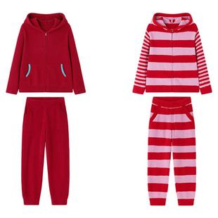 ubras旗下likeuu儿童红品半边绒男女童红色家居服秋冬睡衣套装