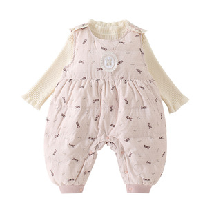 婴儿衣服冬装女宝宝羽绒服连体裤婴幼儿背带裤套装冬季小月龄保暖