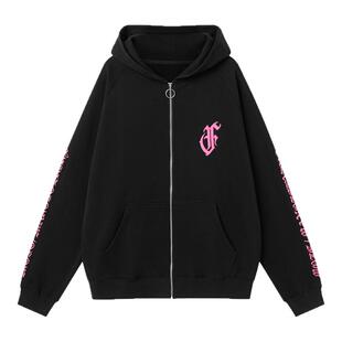 MOFG原创立体发泡重磅加绒美式复古连帽拉链帽衫男女宽松情侣外套