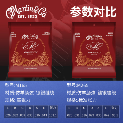 Martin马丁古典吉他琴弦标准中高张力M265 M165仿羊肠尼龙一套6根