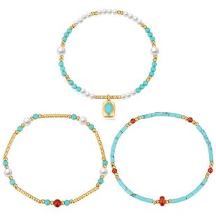 ZEGL真柳设计师蔚蓝岛屿系列小彩串绿松石手链女秋冬叠戴串珠手饰