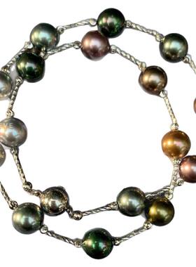 漂浮岛屿/大溪地混彩珍珠项链莫兰迪满天星极光伴彩海水珍珠颈链