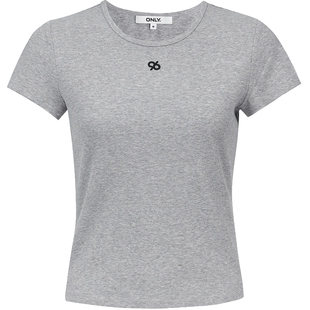 ONLY2026春季新款长期主义刺绣logo正肩短袖圆领短款修身T恤女