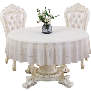 环保进口防水pvc蕾丝圆形桌布大圆桌桌布白色圆形餐桌布家用欧式