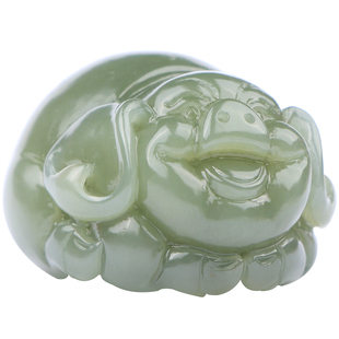 梵峙新疆和田玉青玉籽料沙枣青生肖福猪把件吊坠本命年雕刻件