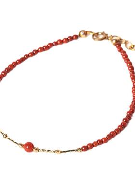 纯18K金极细6A米珠南红玛瑙气质