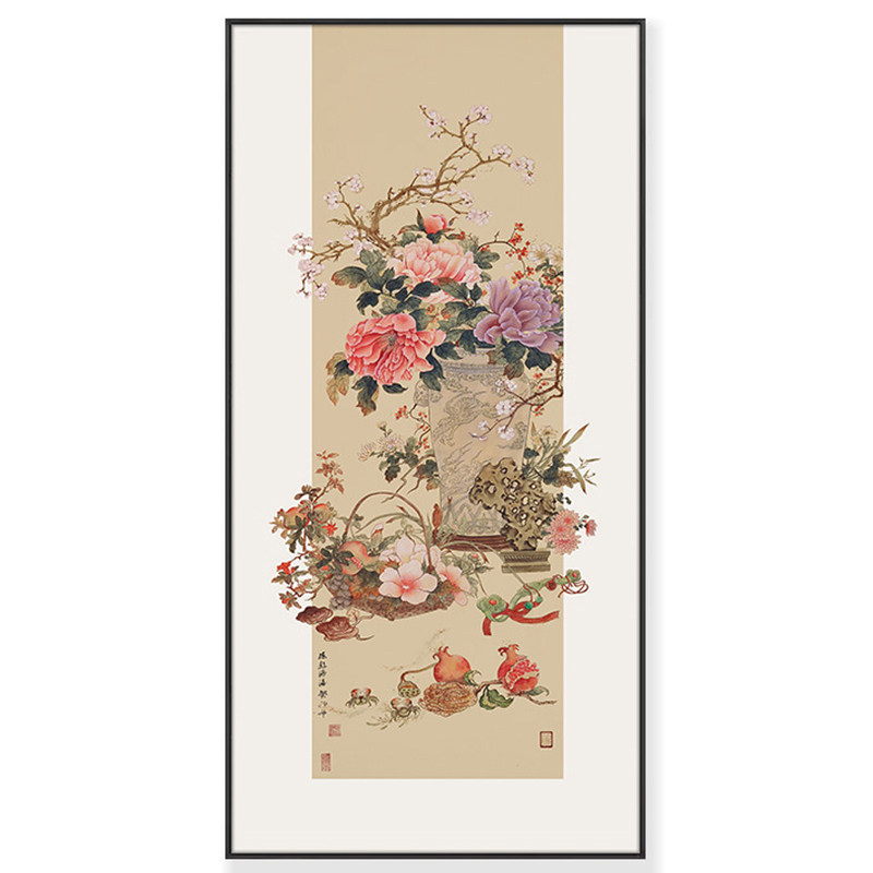 新中式入户玄关花鸟装饰画复古风酒店民宿餐厅挂画书房茶室高档画