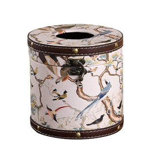 中古风圆筒纸巾盒客厅家用餐厅桌面卷纸筒盒高档卫生间皮革抽纸盒