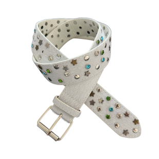 ironworks中古原创白色马毛腰带多巴胺彩钻宝石款vintage小众皮带