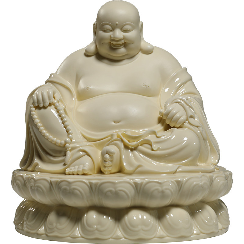 微美12寸坐古莲弥勒佛陶瓷摆件