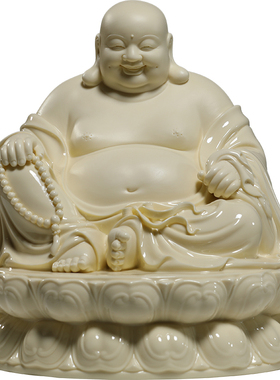 微美12寸坐古莲弥勒佛陶瓷摆件