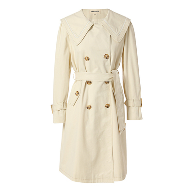 Famecoco折扣店文艺宽松披肩领双排扣风衣外套中长款F221AT003