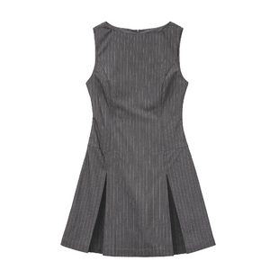 马登灰色轻职场西装瑞秋裙子知识分子无袖背心收腰连衣身长裙女夏