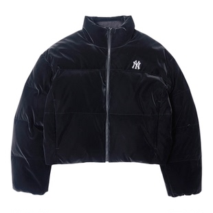 MLB羽绒服女子25秋冬新款NY哑光亮面短款立领棉羽外套3FDJB4056