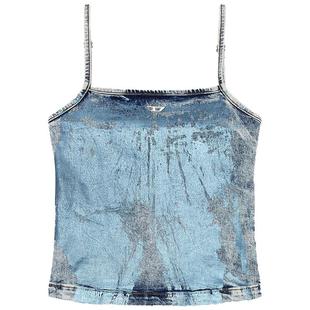 [折扣]DIESEL女士蓝色可调节肩带牛仔修身背心A149910AJEU