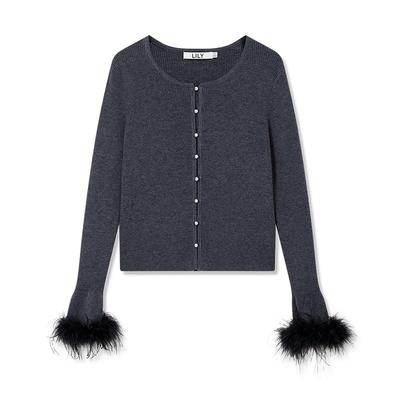 Lily可拆卸鸵鸟毛袖口毛针织衫