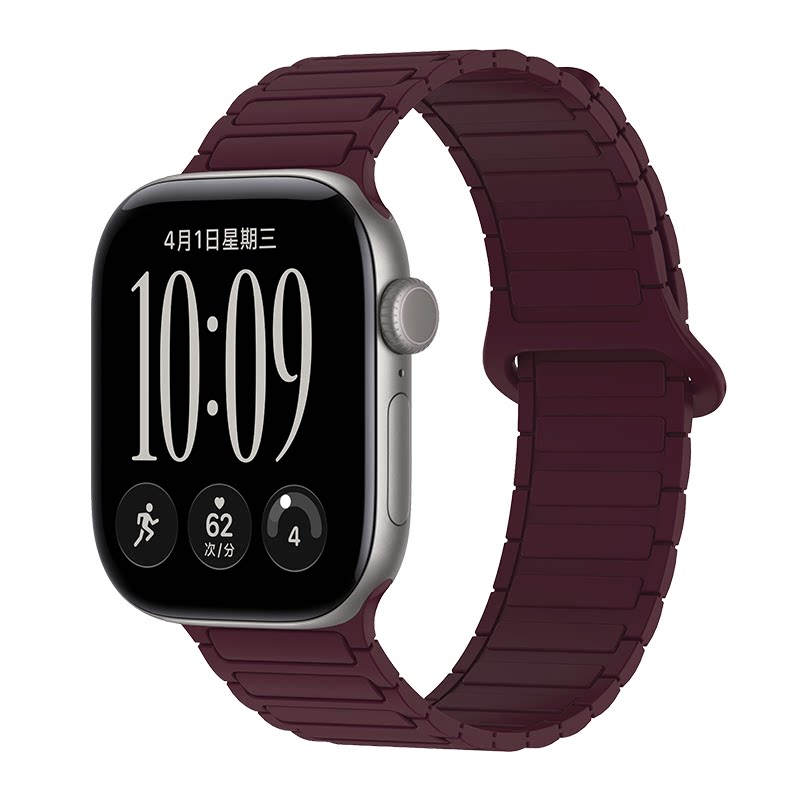适用iwatch12勃艮第酒红磁吸表带