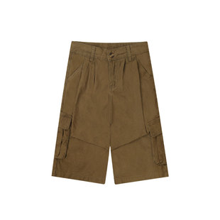 大码美式复古工装水洗褶皱牛仔七分裤女2025夏新款多口袋宽松中裤