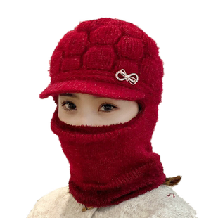 2025新款骑车帽面罩针织帽围脖加绒保暖帽老人帽中老年帽冬季女帽