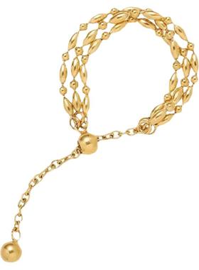 女钛钢复古金色链条米粒抽拉戒指