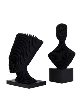 金属黑白色样板房间人像抽象雕塑