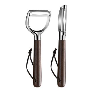 企美胡桃木柄削皮刀不锈钢削皮器厨房专用多功能水果刨刀削皮神器