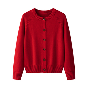 100%纯棉纯色开衫2025新款女士圆领毛衣外套外穿针织衫上衣宽松