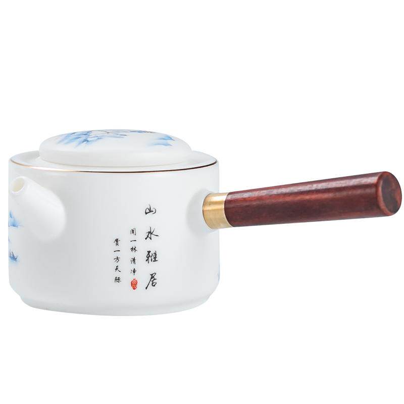 羊脂玉瓷功夫茶壶防烫木侧把泡茶神器大容量家用茶具单品公杯茶杯