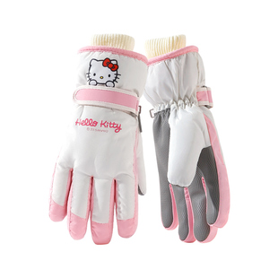 滑雪手套女冬季加厚绒哈喽kitty骑行开车保暖棉手套防风寒可触屏