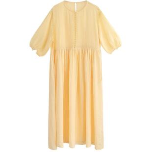 绿素棉 度假风风琴褶蕾丝镂空连衣裙~两件套改良国风飘逸苎麻长裙