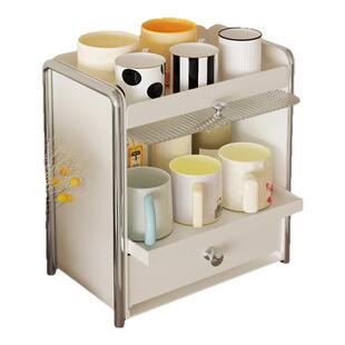 法式复古茶杯收纳盒子桌面透明高级感轻奢厨房防尘杯子收纳置物架