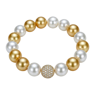 澳母贝白金混彩珍珠手串2025新款爆款轻奢高级感镶满钻磁吸扣手链