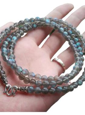 天然拉长石灰月光毛衣链佛牌挂链