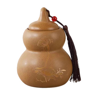 小德陶瓷茶叶罐葫芦摆件储物罐小号密封普洱茶盒家用醒茶中式罐子