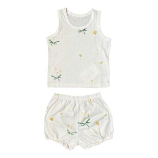 丹麦宝宝夏季竹棉网眼无袖套装透气薄款无骨柔软婴儿背心上衣凉快