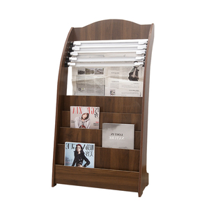 浅色报刊架落地杂志架立式书报架木质宣传册展示架报纸架五根报夹